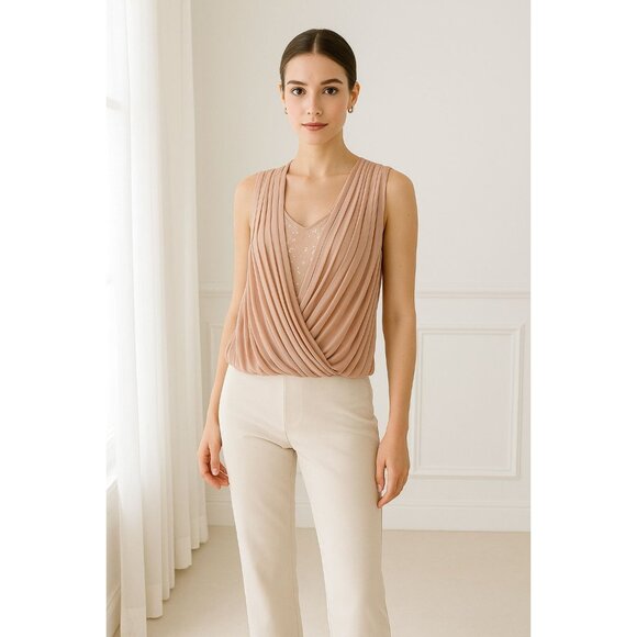 New Robbi & Nikki M Shirt Sequin Pleated Top Sleeveless Drape Blouse Sleeveless - Picture 12 of 12